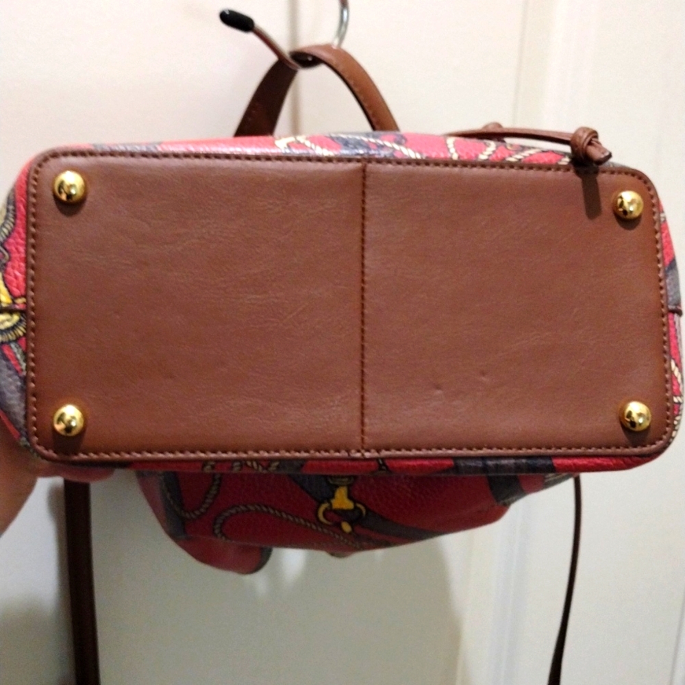 Talbot's Equestrian Print Leather Bucket Bag Crossbody EUC - Picture 5 of 10